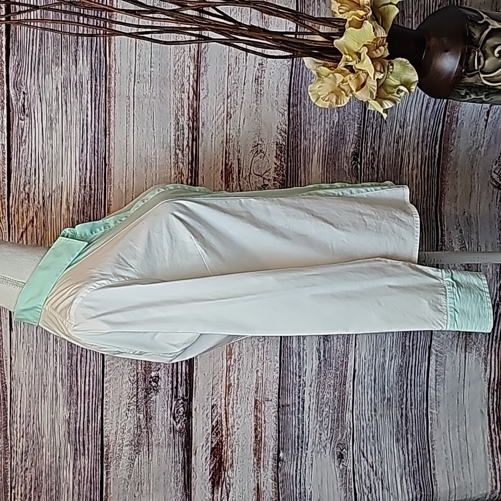 NEW TOMMY HILFIGER WHITE & GREEN LONG SLEEVE BUTTON-UP BLOUSE - Picture 3 of 16